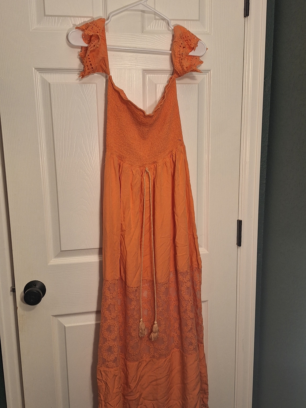 Orange Maxi Dress with Crochet Details